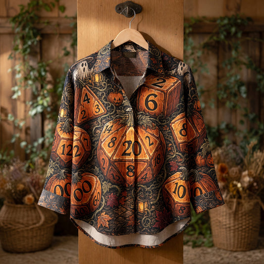 Halloween Dice Linen Shirt - Pumpkin RPG Fantasy Apparel