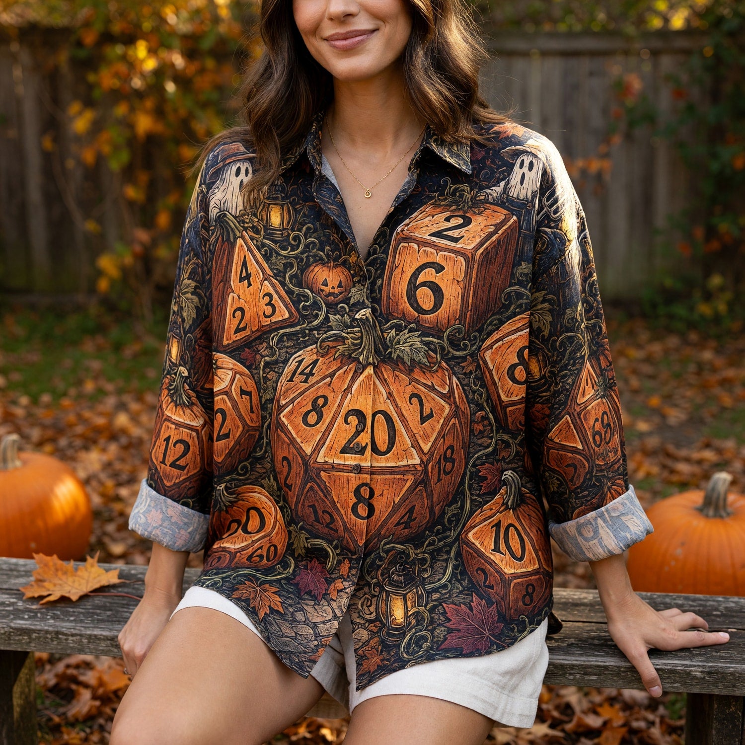 Halloween Dice Linen Shirt - Pumpkin RPG Fantasy Apparel
