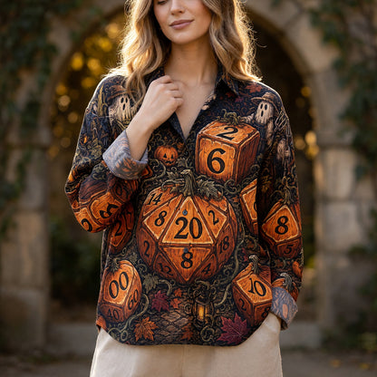 Halloween Dice Linen Shirt - Pumpkin RPG Fantasy Apparel