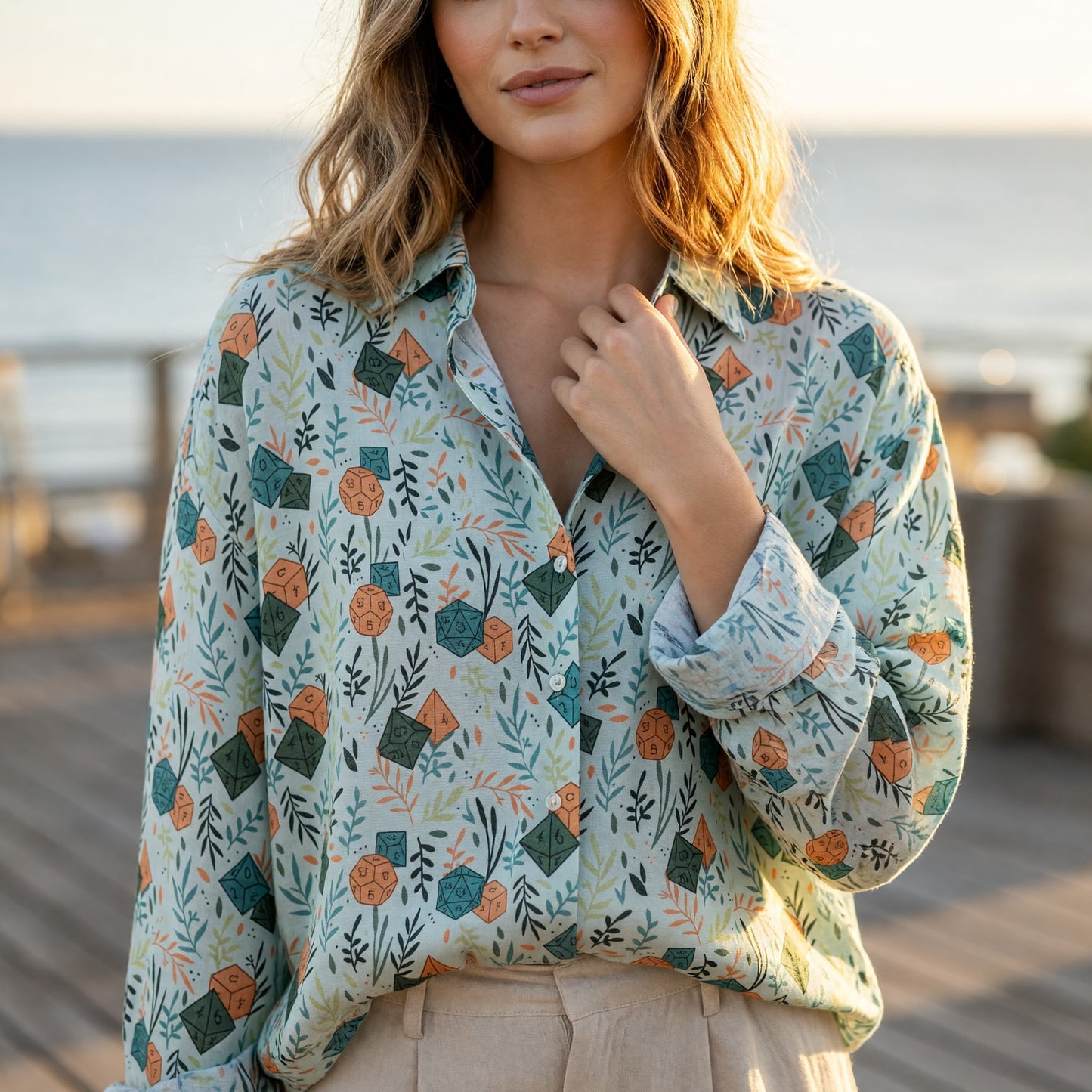Dice Botanical Linen Shirt - Nature Inspired RPG Apparel