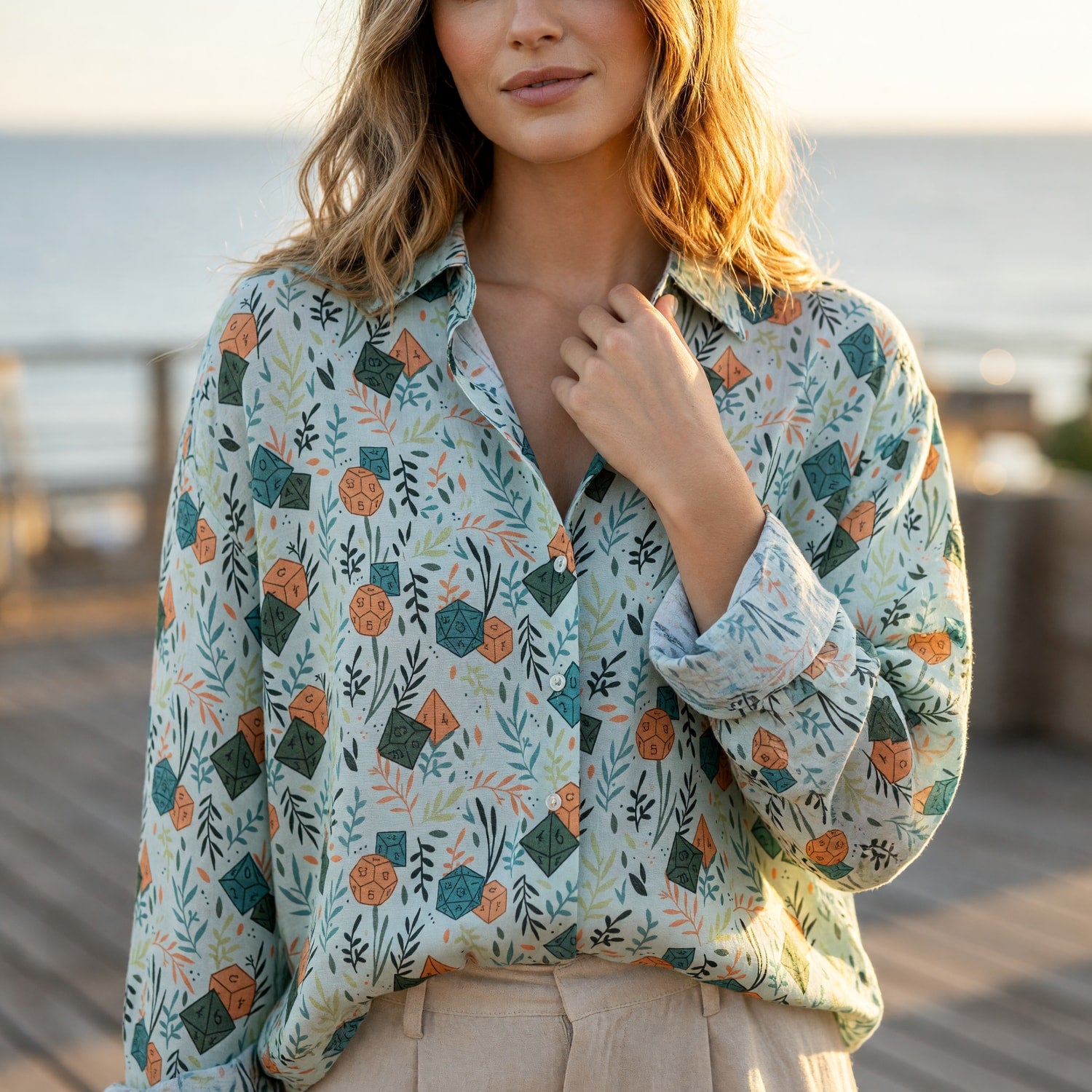 Dice Botanical Linen Shirt - Nature Inspired RPG Apparel