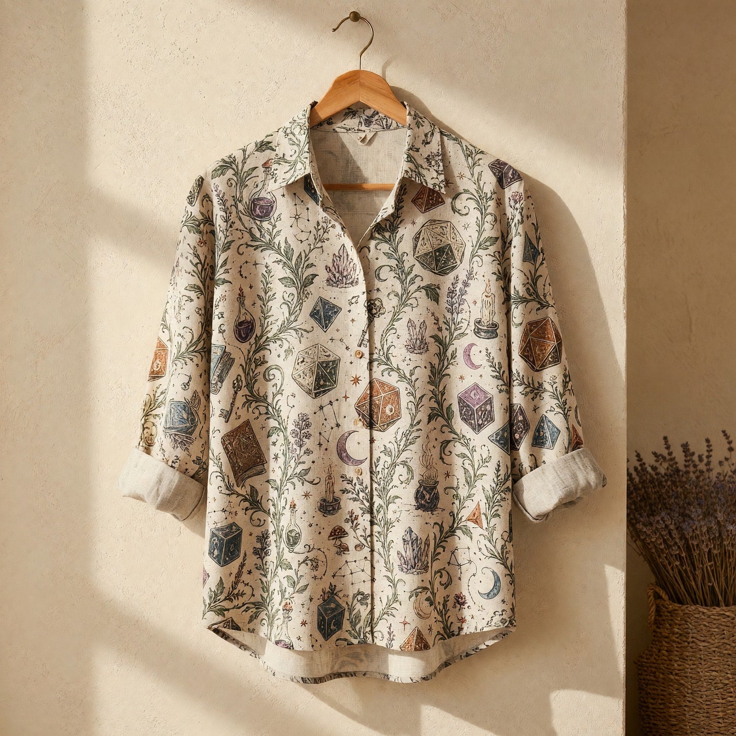 Celestial Dice Linen Shirt - Mystic Witchcraft RPG Fantasy