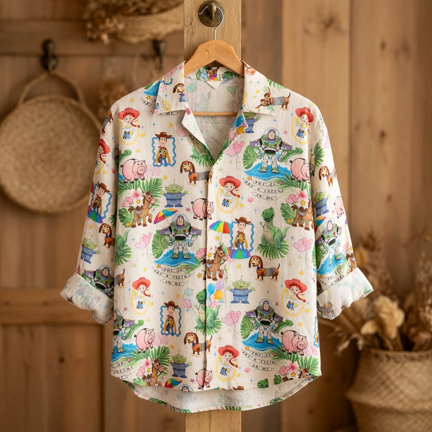 Toy Friends Characters Linen Shirt - Tropical Vacation Pattern