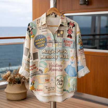 Theme Park Vacation Linen Shirt - Castle Park Memory Collage