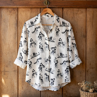 Vintage Steamboat Mouse Linen Shirt - Vintage Nautical Pattern