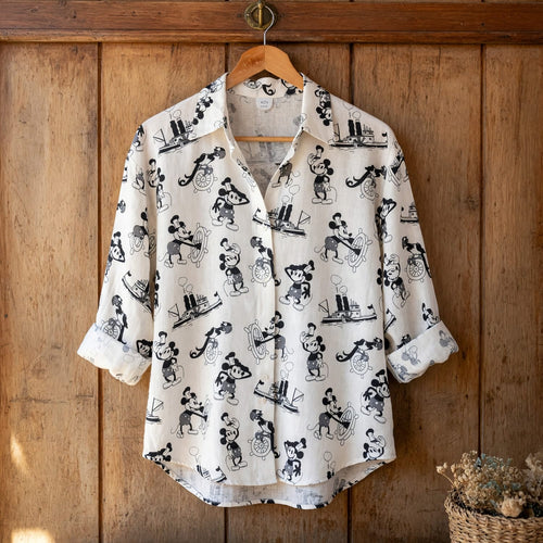 Vintage Steamboat Mouse Linen Shirt - Vintage Nautical Pattern