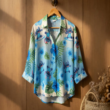 Blue Alien Hawaiian Linen Shirt - Tropical Surf Apparel