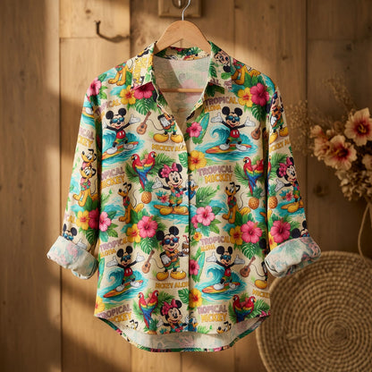 Mouse Tropical Aloha Linen Shirt - Hawaiian Beachwear
