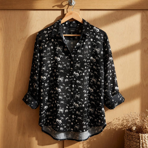 Galactic Fleet Linen Shirt - Galactic Spaceships Pattern Design