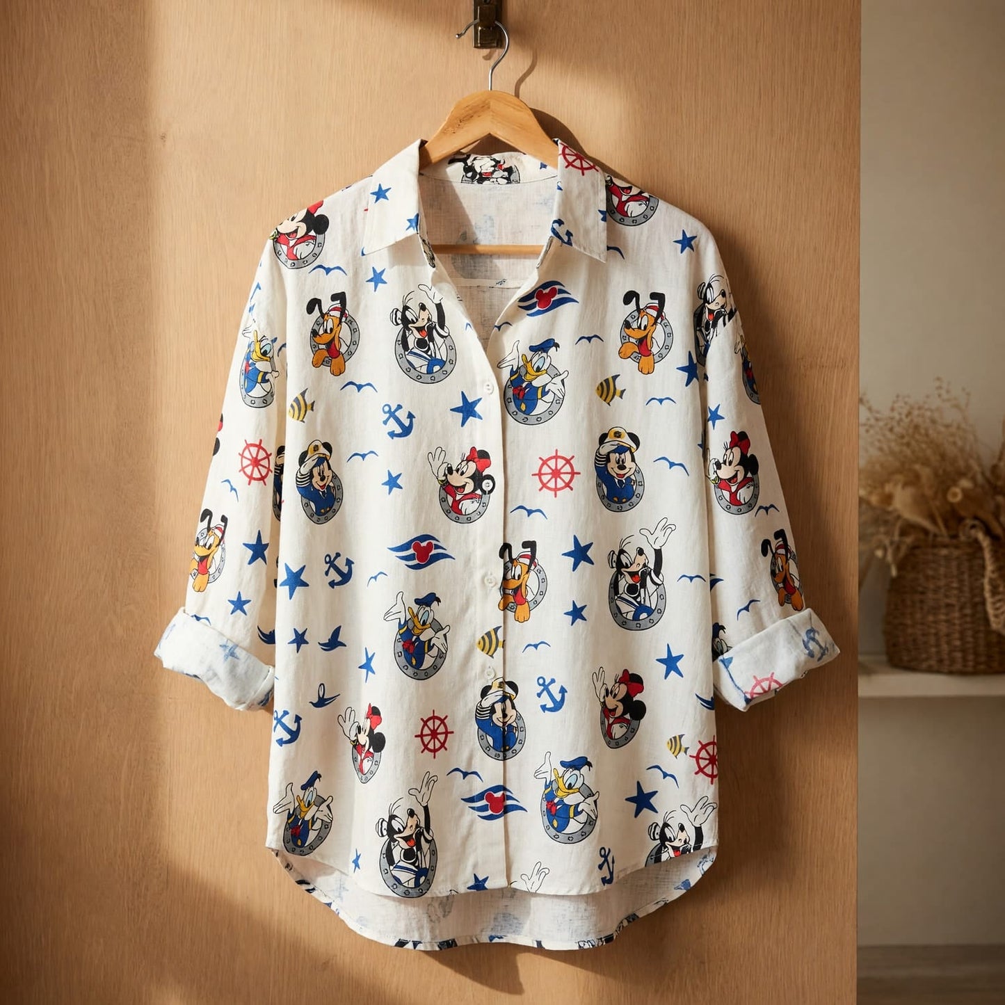 Cruise Linen Shirt - Nautical Mouse Duck Pattern