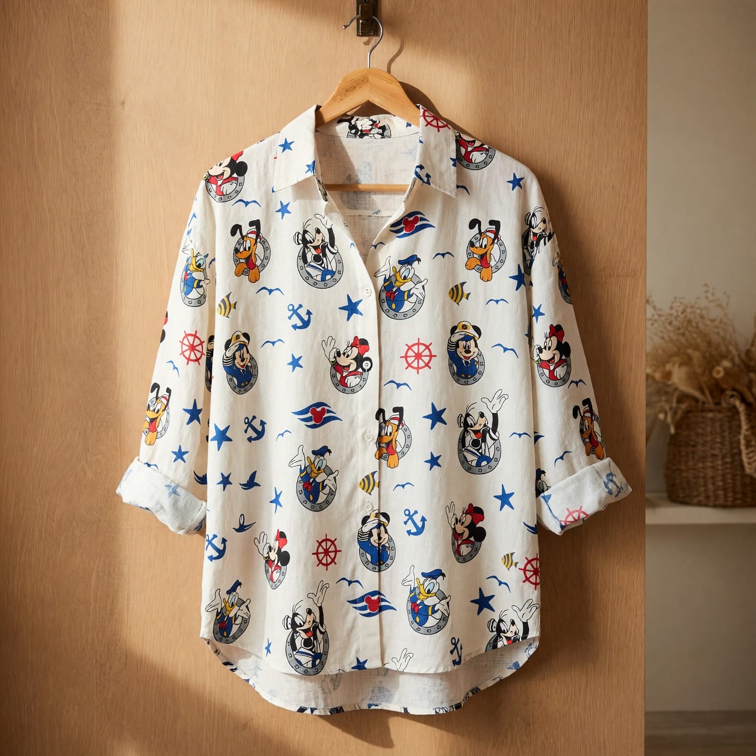 Cruise Linen Shirt - Nautical Mouse Duck Pattern