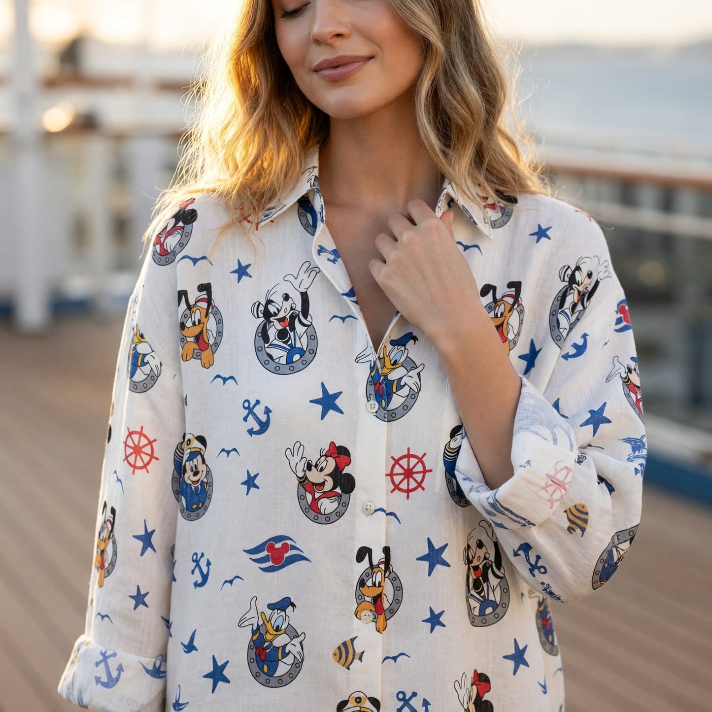 Cruise Linen Shirt - Nautical Mouse Duck Pattern