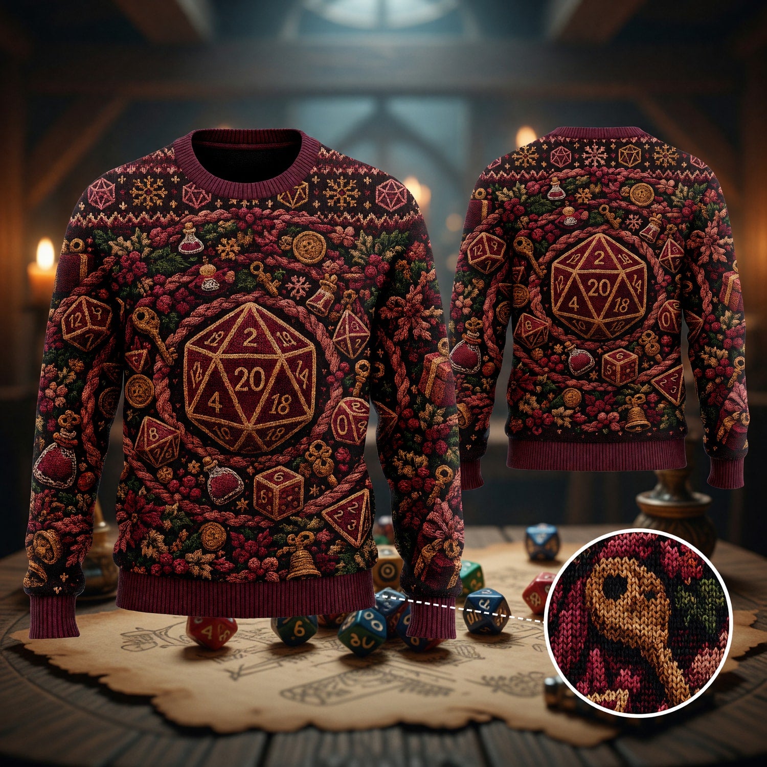 Christmas Dice Sweater - Holiday RPG Gaming Knit