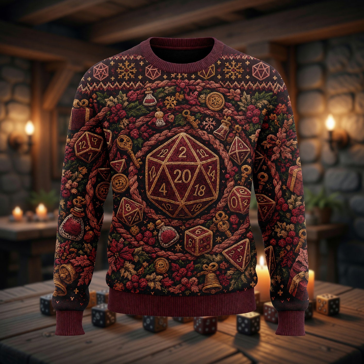 Christmas Dice Sweater - Holiday RPG Gaming Knit
