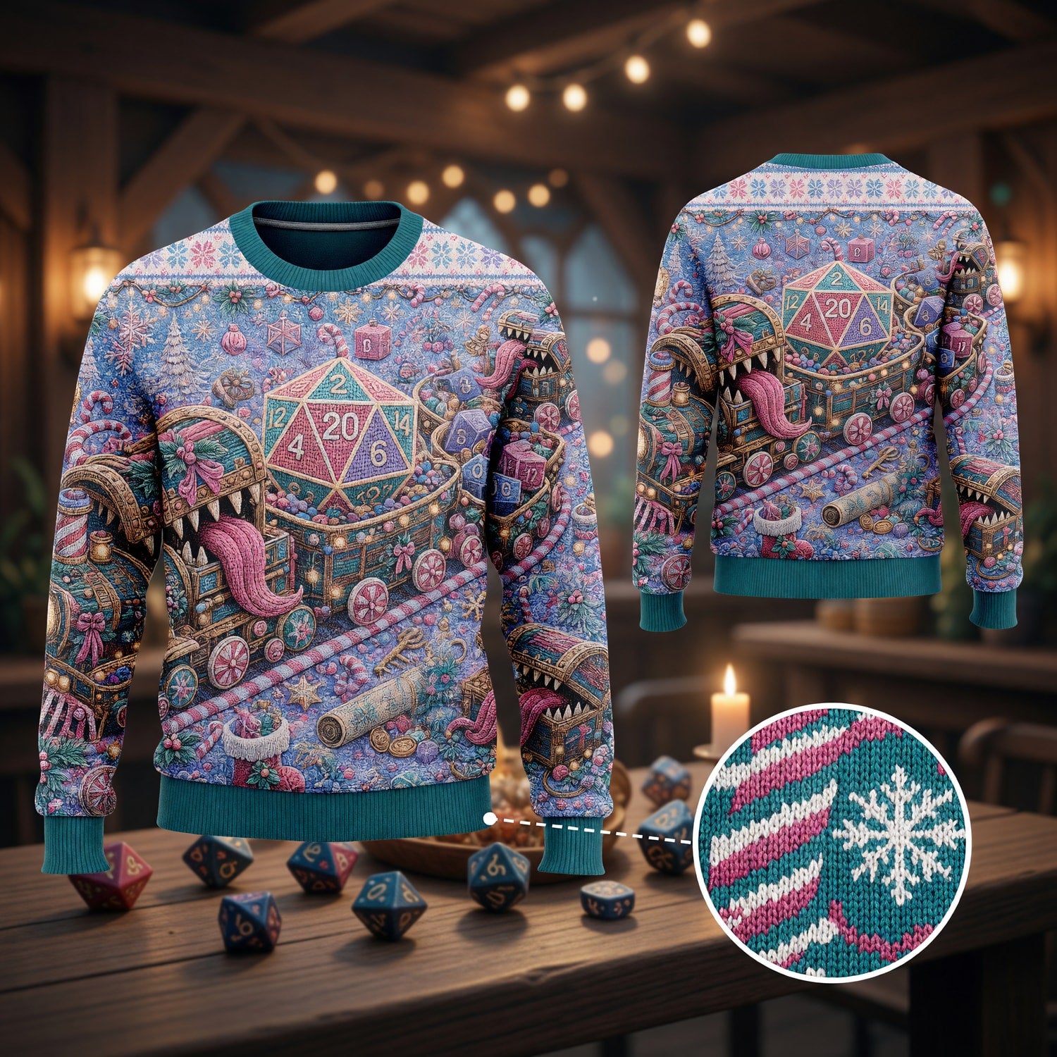 Christmas Sweater - Holiday Dice Mimic Train Art