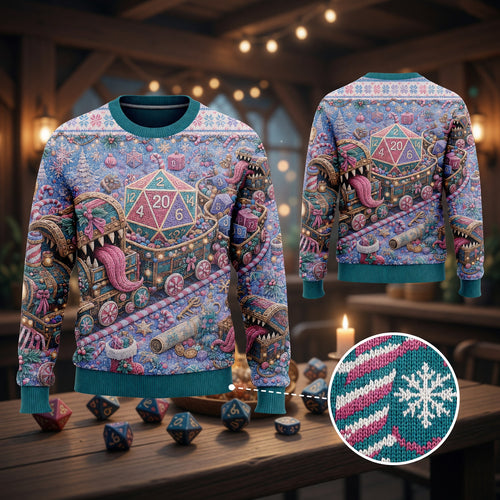 Christmas Sweater - Holiday Dice Mimic Train Art