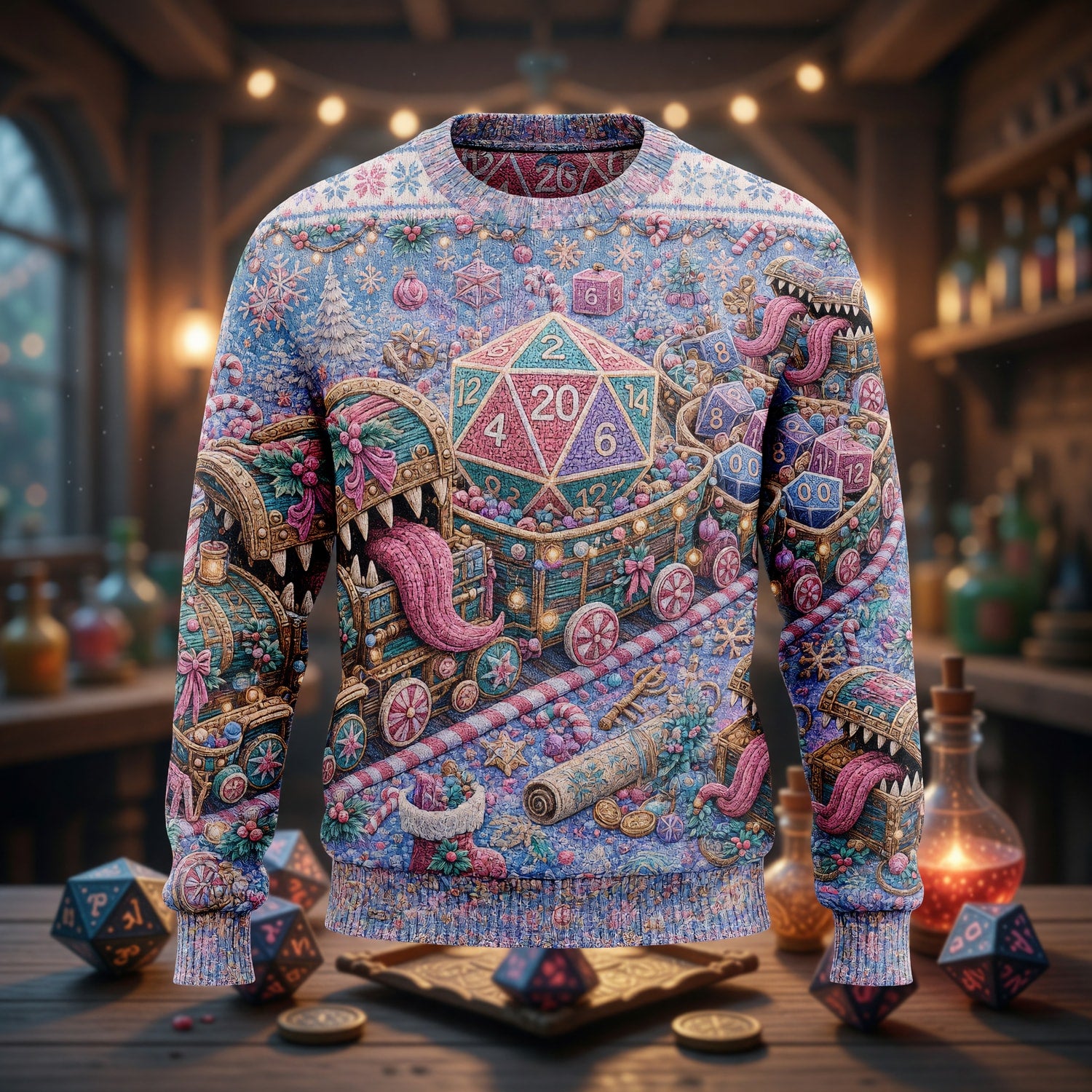 Christmas Sweater - Holiday Dice Mimic Train Art