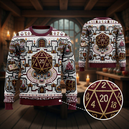 Fantasy Dungeon D20 Sweater - Fantasy RPG Dungeon Map Design