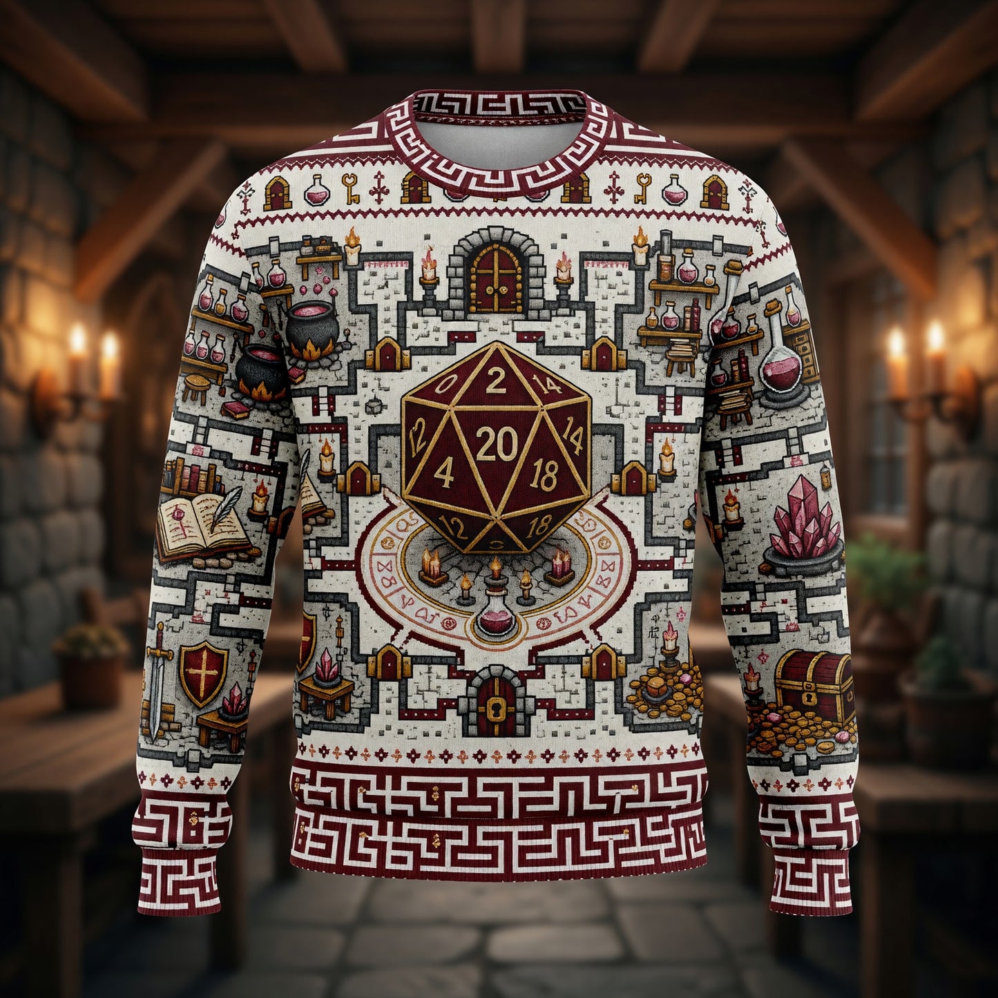 Fantasy Dungeon D20 Sweater - Fantasy RPG Dungeon Map Design