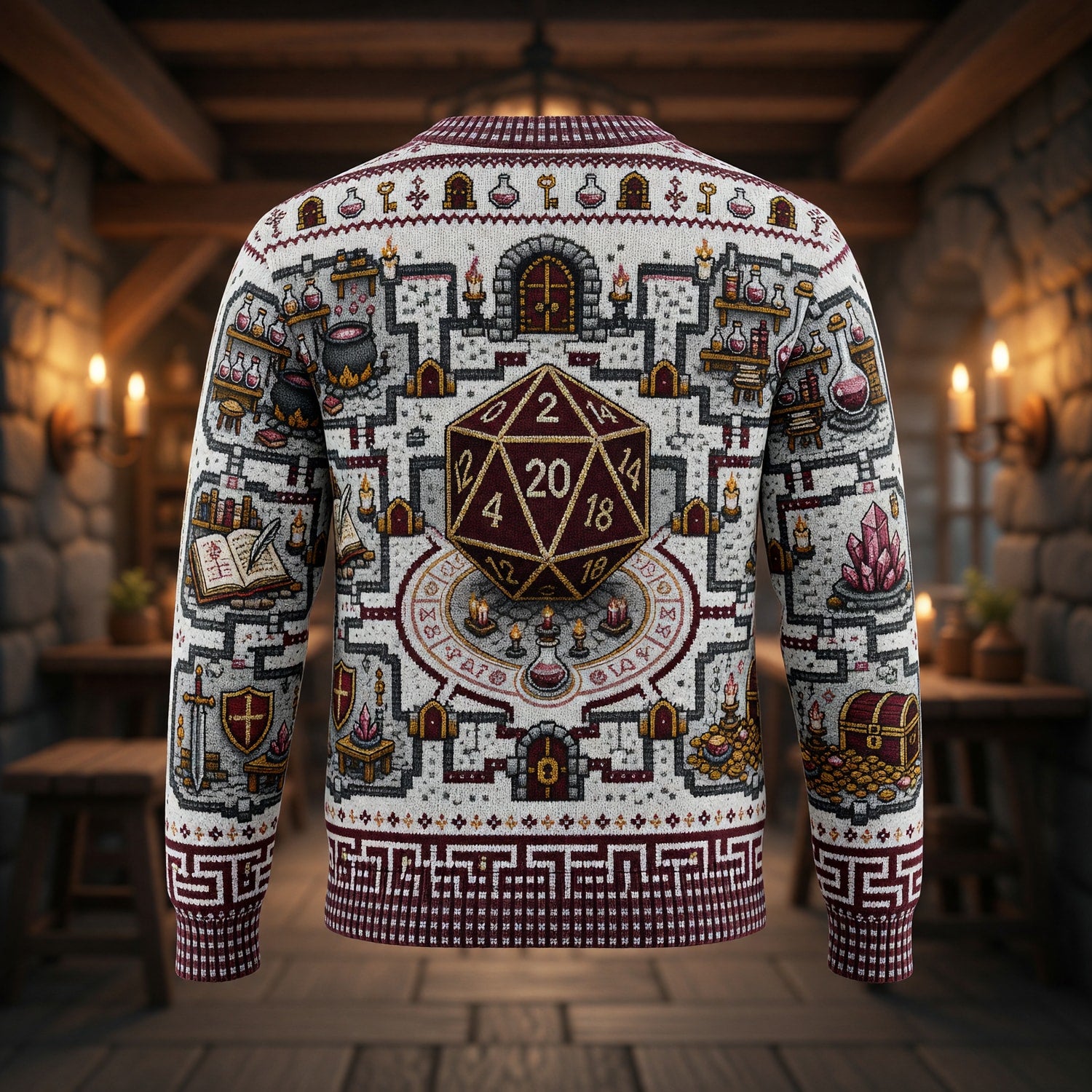 Fantasy Dungeon D20 Sweater - Fantasy RPG Dungeon Map Design