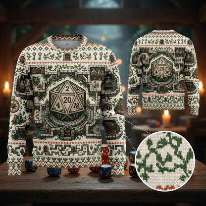 Fantasy Dungeon D20 Sweater - Fantasy RPG Dungeon Cross Stitch
