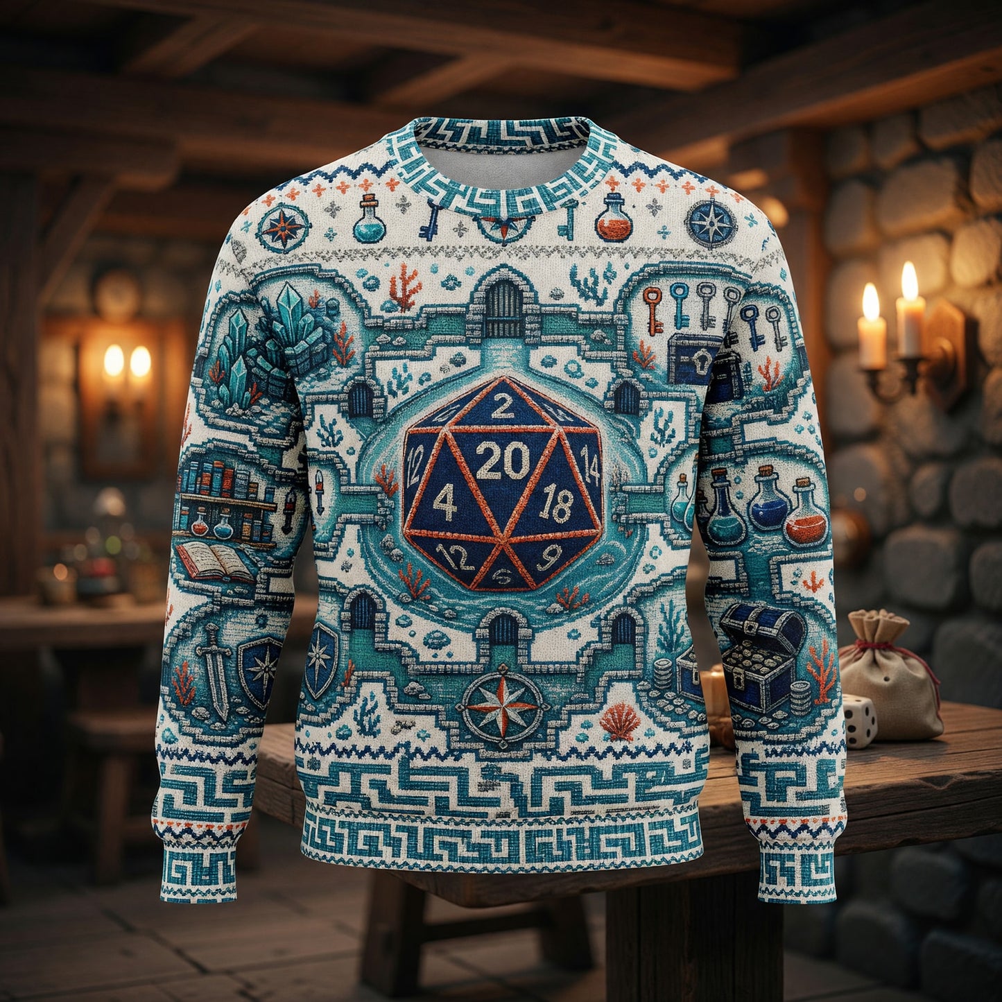 Fantasy Dungeon D20 Sweater - Fantasy RPG Cross Stitch
