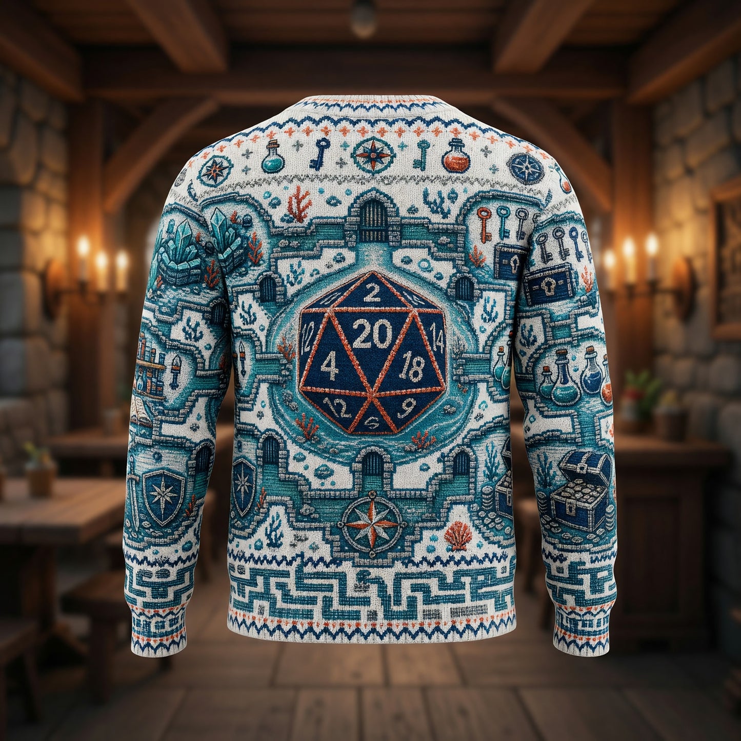 Fantasy Dungeon D20 Sweater - Fantasy RPG Cross Stitch