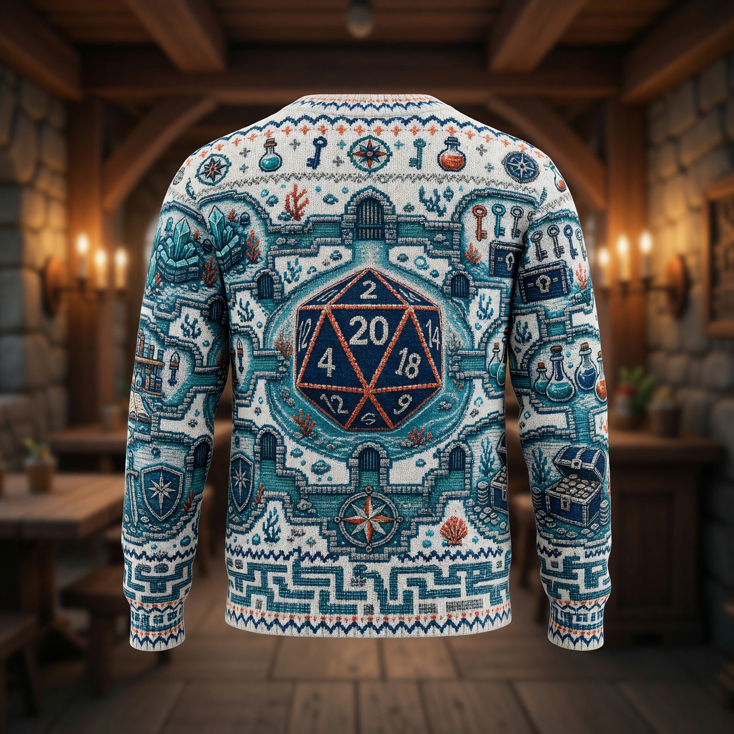 Fantasy Dungeon D20 Sweater - Fantasy RPG Cross Stitch
