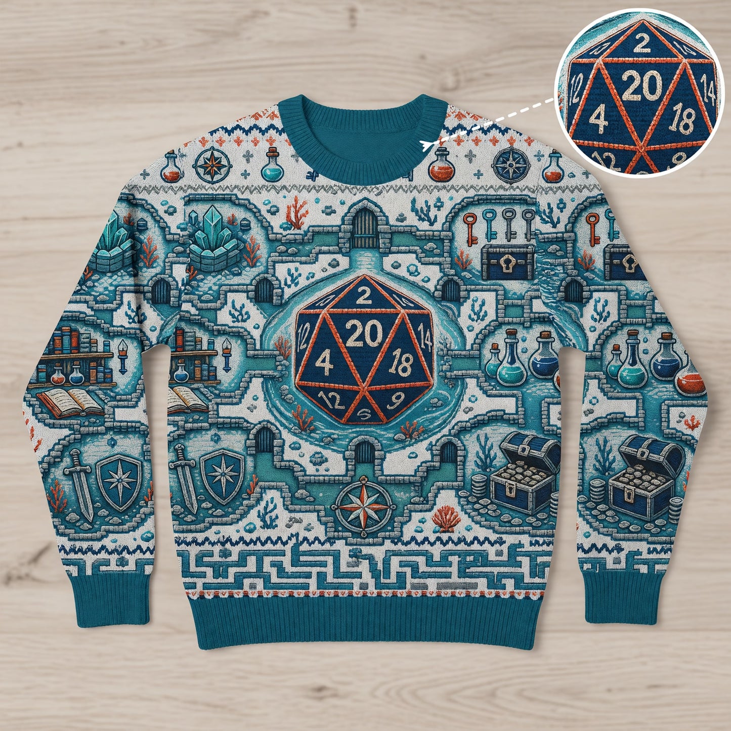 Fantasy Dungeon D20 Sweater - Fantasy RPG Cross Stitch