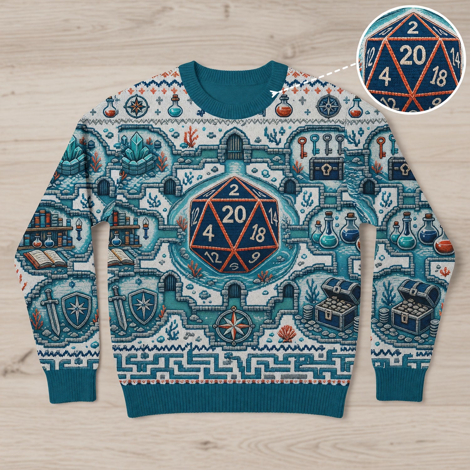 Fantasy Dungeon D20 Sweater - Fantasy RPG Cross Stitch