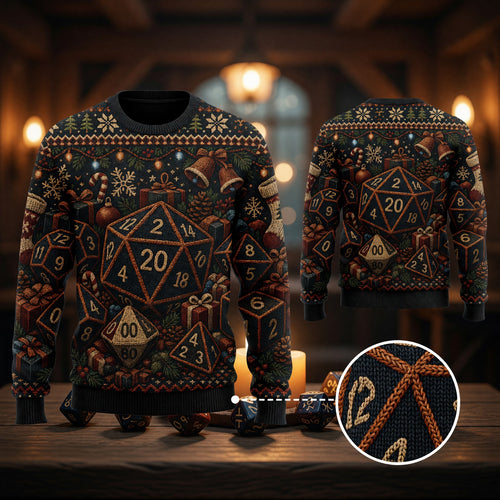 Dice Christmas Sweater - Festive Tabletop RPG Holiday Knit
