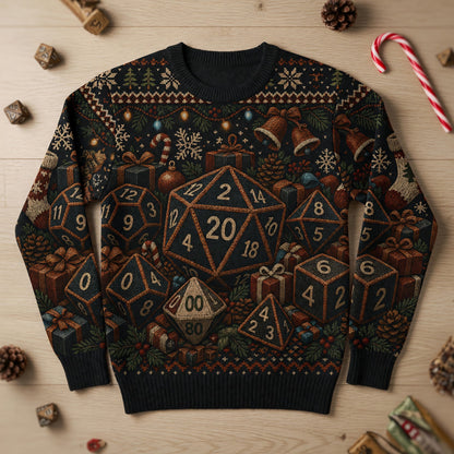 Dice Christmas Sweater - Festive Tabletop RPG Holiday Knit