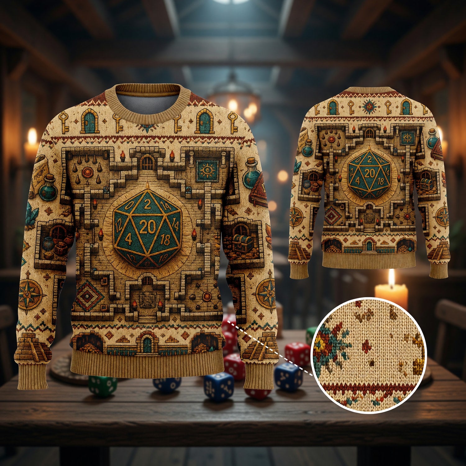 D20 Dungeon Sweater - Fantasy RPG Map Knitwear