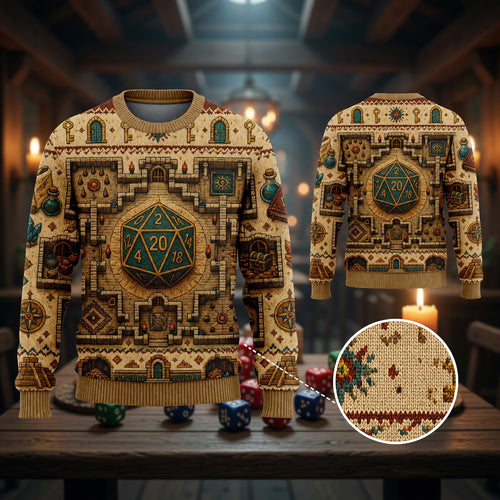 D20 Dungeon Sweater - Fantasy RPG Map Knitwear
