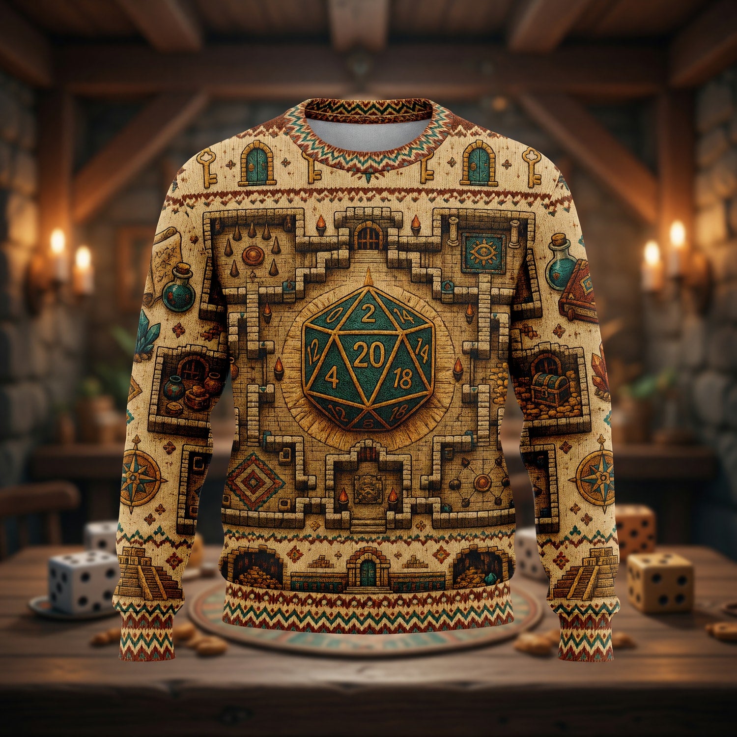 D20 Dungeon Sweater - Fantasy RPG Map Knitwear