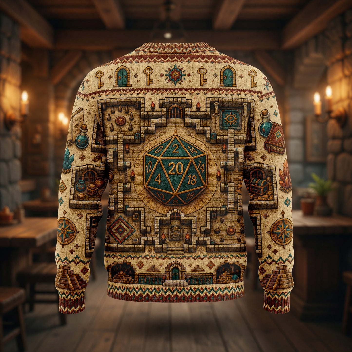 D20 Dungeon Sweater - Fantasy RPG Map Knitwear