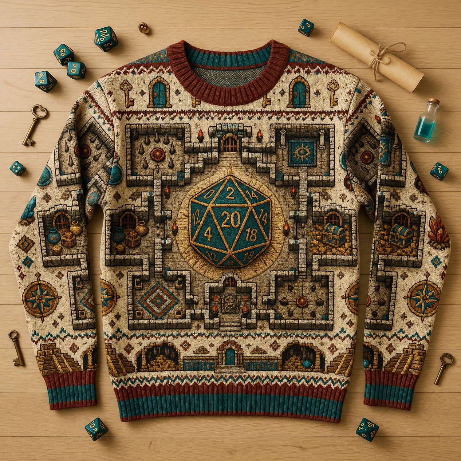 D20 Dungeon Sweater - Fantasy RPG Map Knitwear
