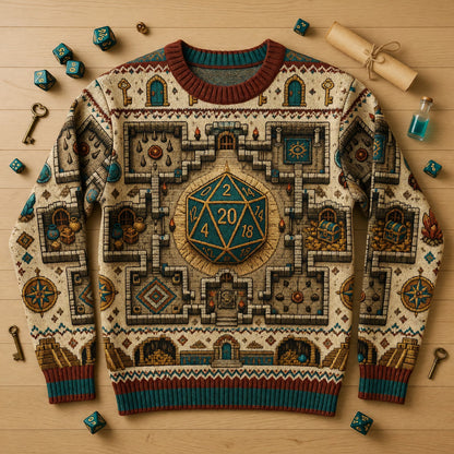 D20 Dungeon Sweater - Fantasy RPG Map Knitwear