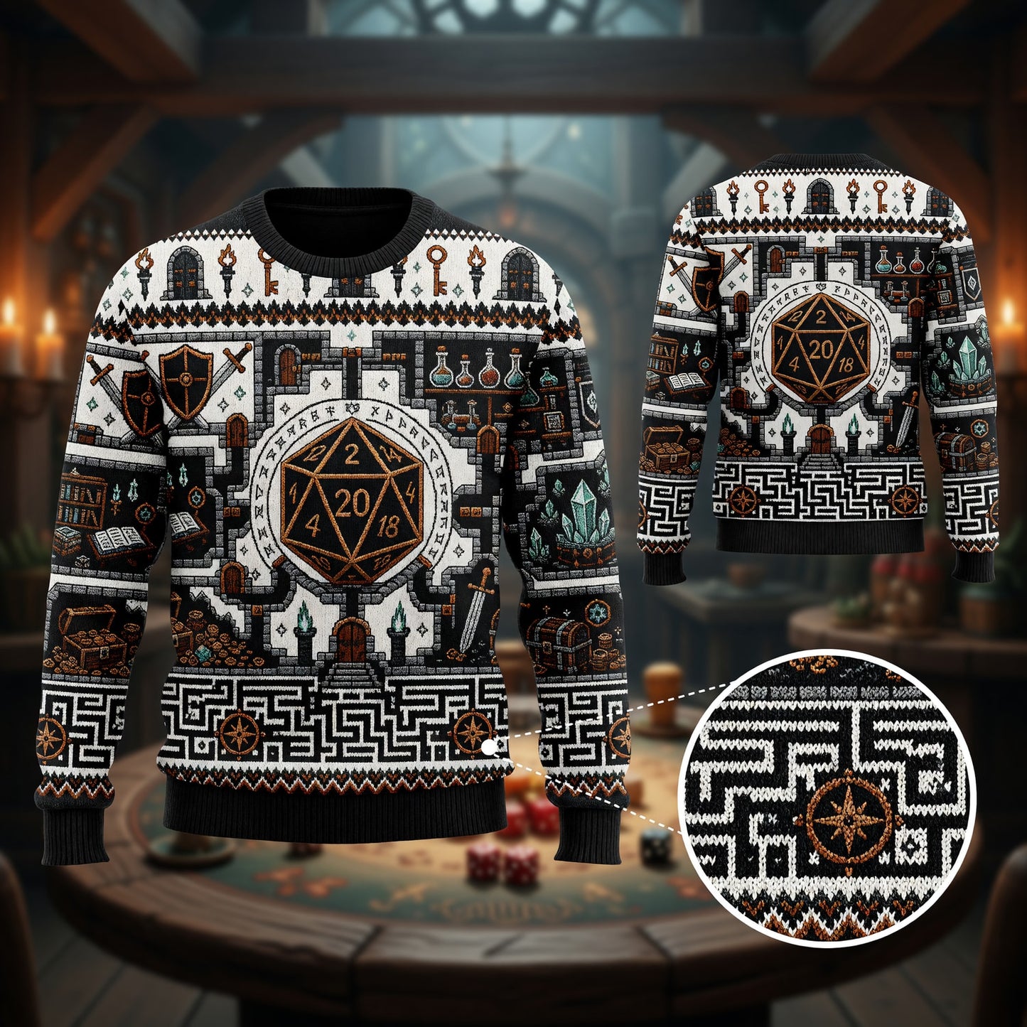 D20 Dungeon Sweater - Fantasy RPG Tabletop Map Apparel