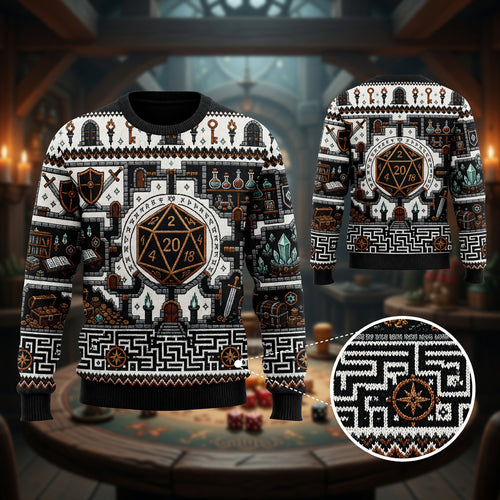 D20 Dungeon Sweater - Fantasy RPG Tabletop Map Apparel