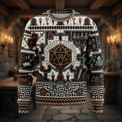 D20 Dungeon Sweater - Fantasy RPG Tabletop Map Apparel