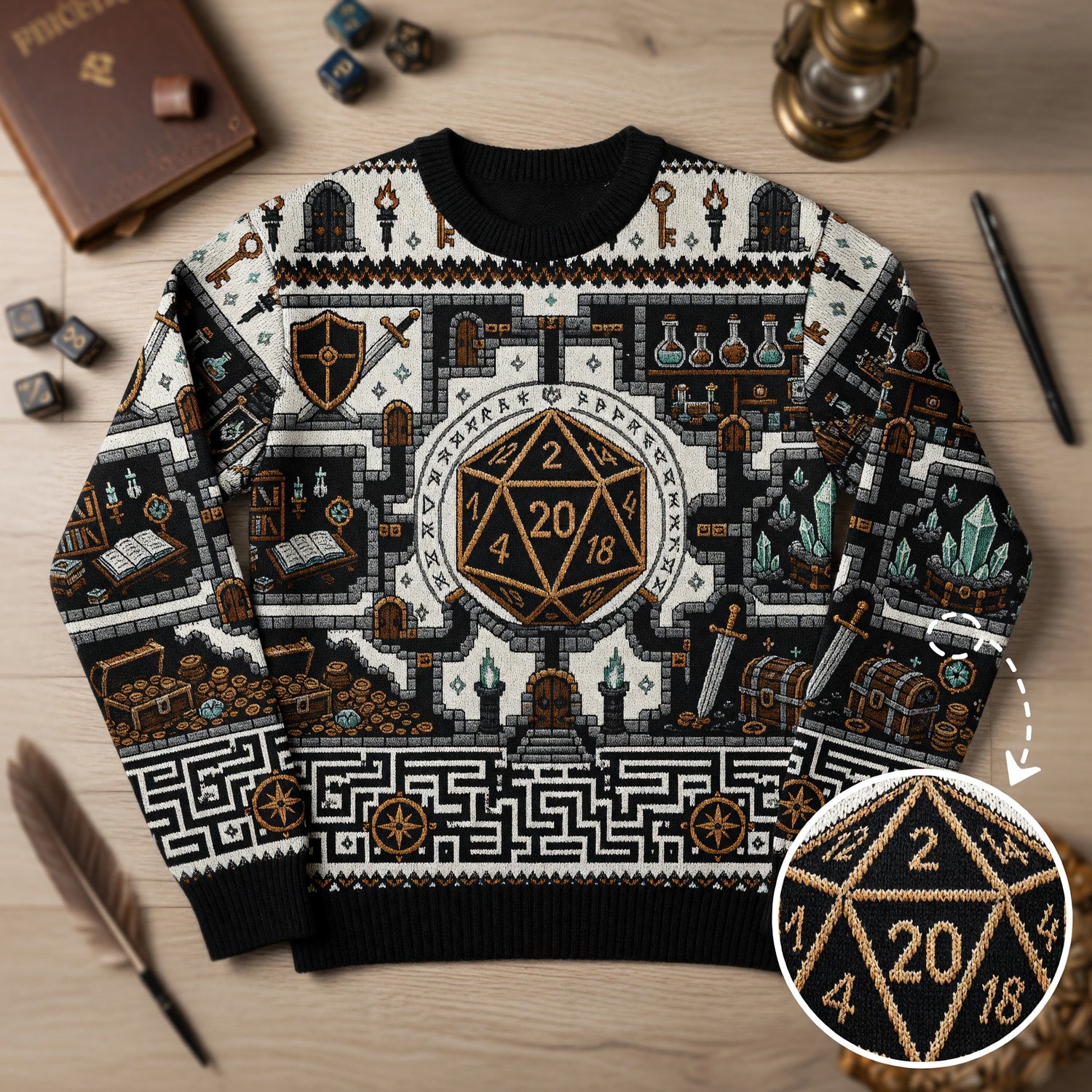 D20 Dungeon Sweater - Fantasy RPG Tabletop Map Apparel