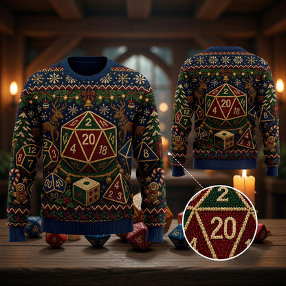 Dice Christmas Sweater - Holiday RPG Knit Apparel