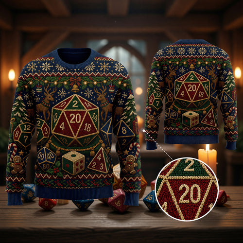 Dice Christmas Sweater - Holiday RPG Knit Apparel