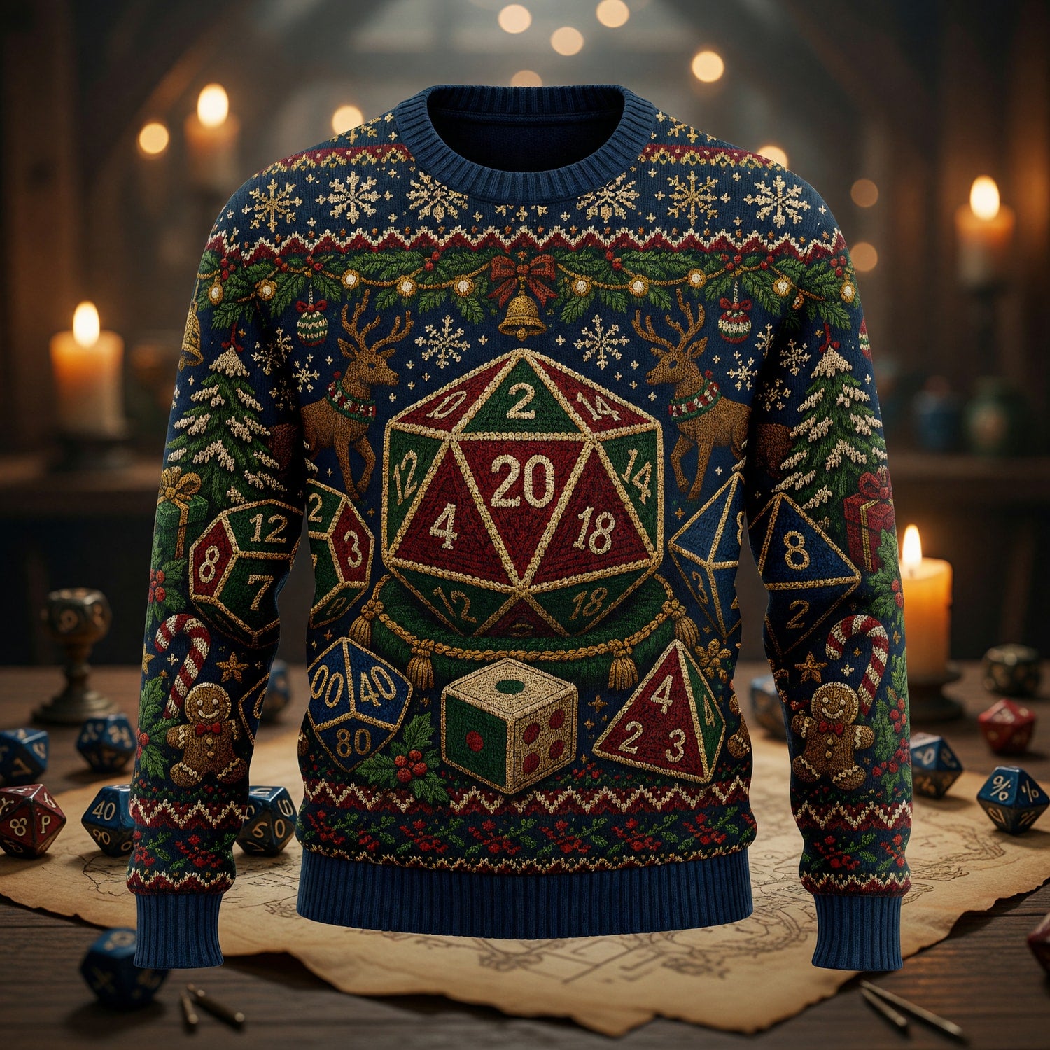 Dice Christmas Sweater - Holiday RPG Knit Apparel