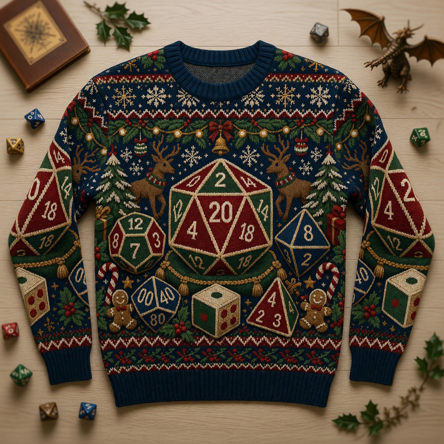Dice Christmas Sweater - Holiday RPG Knit Apparel