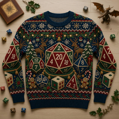 Dice Christmas Sweater - Holiday RPG Knit Apparel