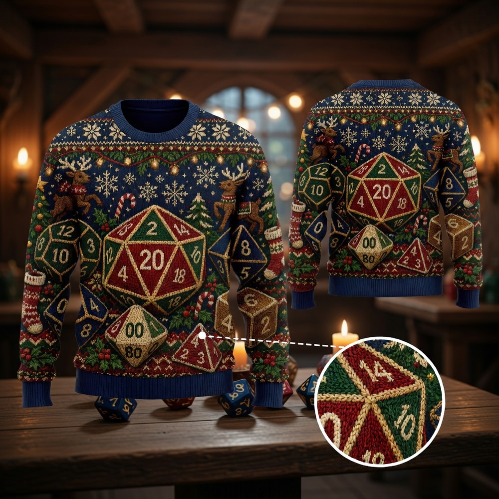Merry Critmas - Polyhedral Dice Ugly Christmas Sweater