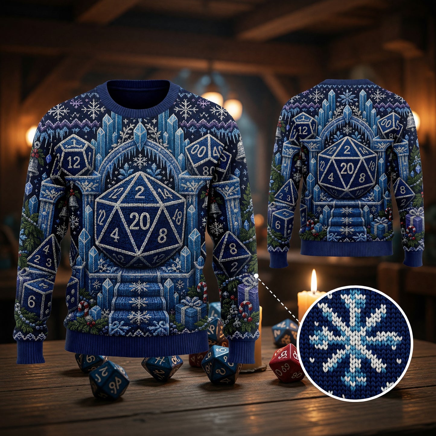 Christmas Dice Sweater - Knitted Holiday RPG Apparel