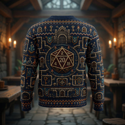 D20 Dungeon Map Sweater - Fantasy RPG Pixel Knit
